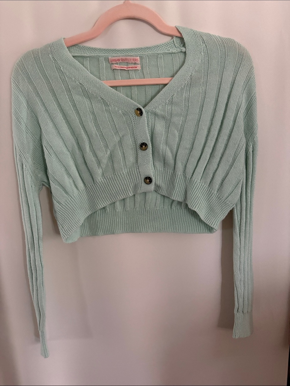 Urban Outfitters Pastel Mint Ribbed Cropped Cardigan